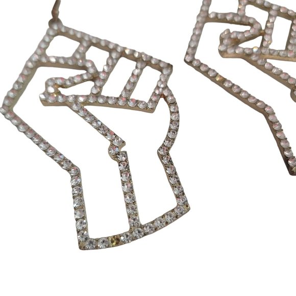 black power to the people silver rhinestone sparkle oversize large earrings - Picture 5 of 5